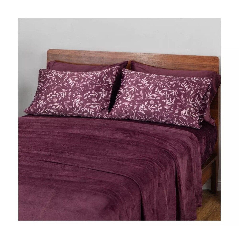 Berkshire Velvetsoft Sheet Set w/ Printed Satin Pillowcases Fig Cal King New